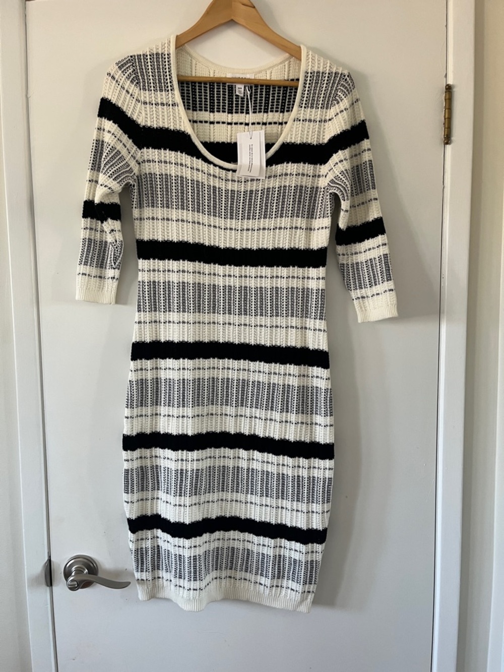 Hudson North Black and White Striped Long Sleeve Knit Dress